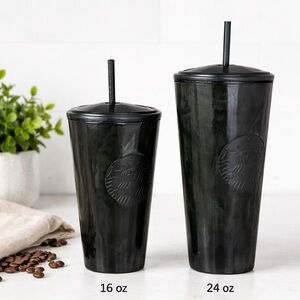 NEW Starbucks Green Marble Tumbler Set 16 oz + 24 oz Reusable Cold Cup Matte